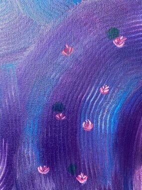 Abstract Purple Waterlilies Canvas Art - Purple Pink Accent